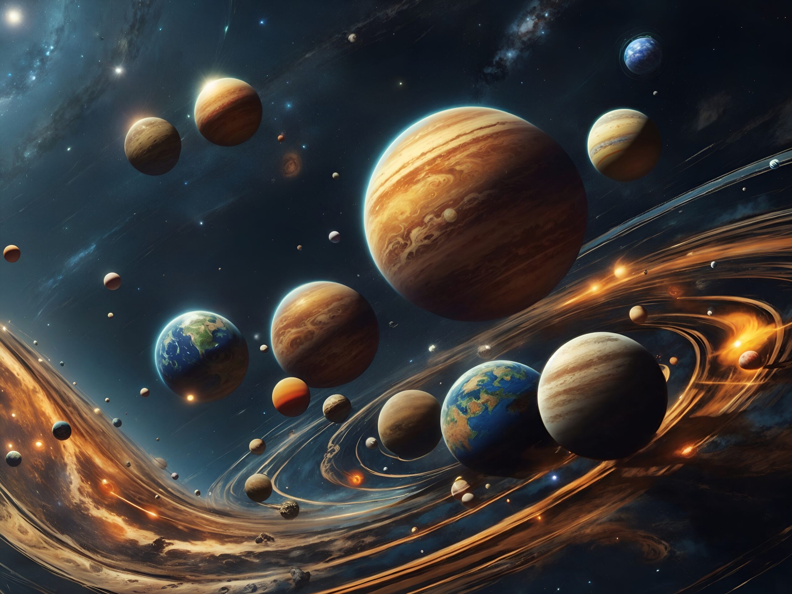 SURREAL IMAGE OF THE PLANETS IN THE SOLAR SYSTEM DANCING